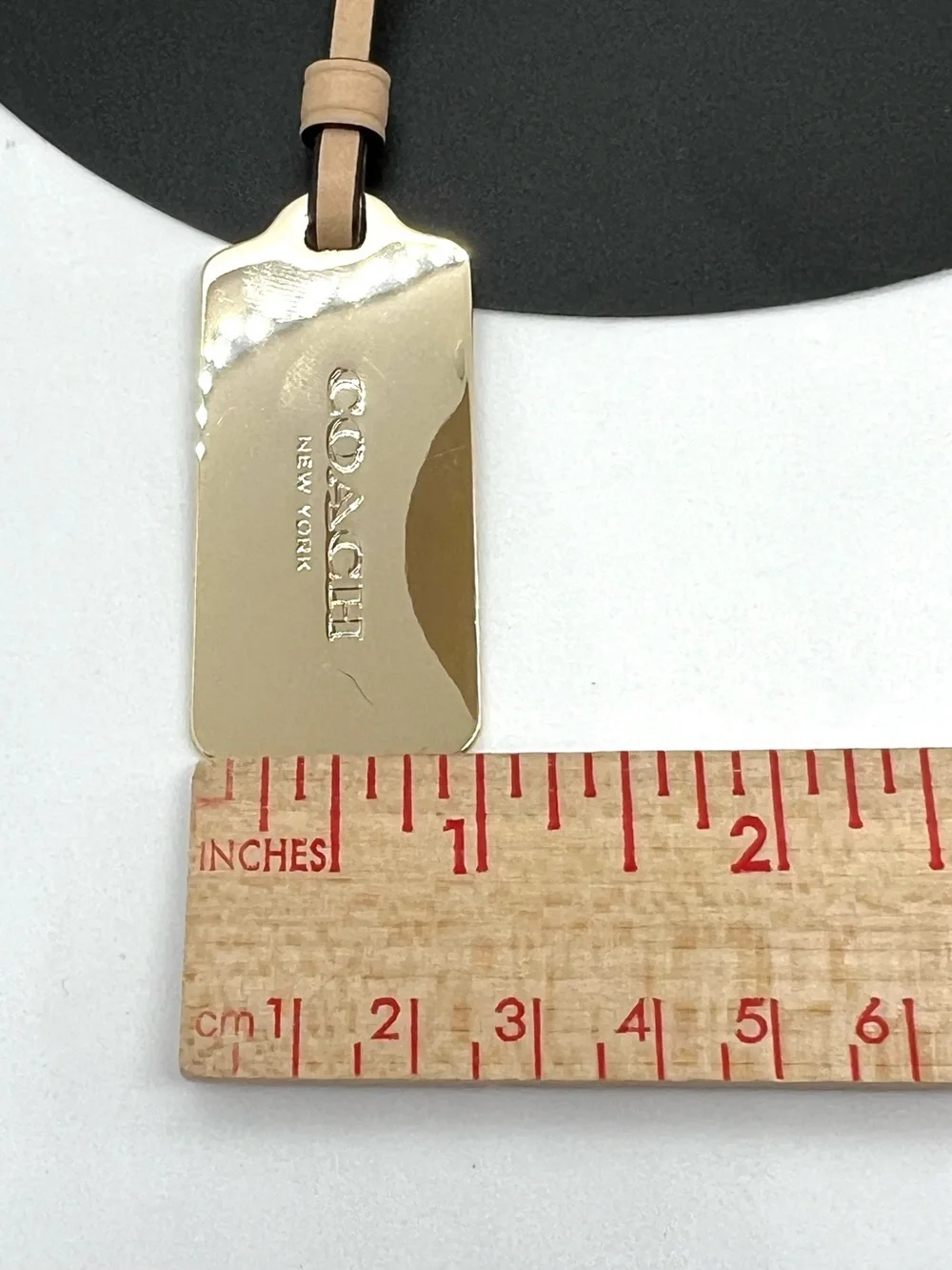 Coach Polished Gold Metal Large Logo Bag Hangtag Replacement Charm Tan Strap